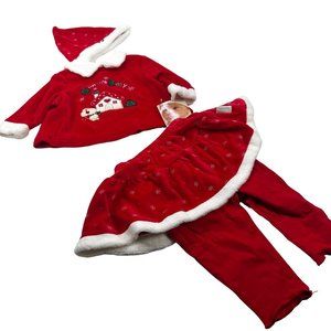 Vitamins Baby Newborn Girl's 9 Month 3 Piece Hat Top Pants Christmas Set Red New